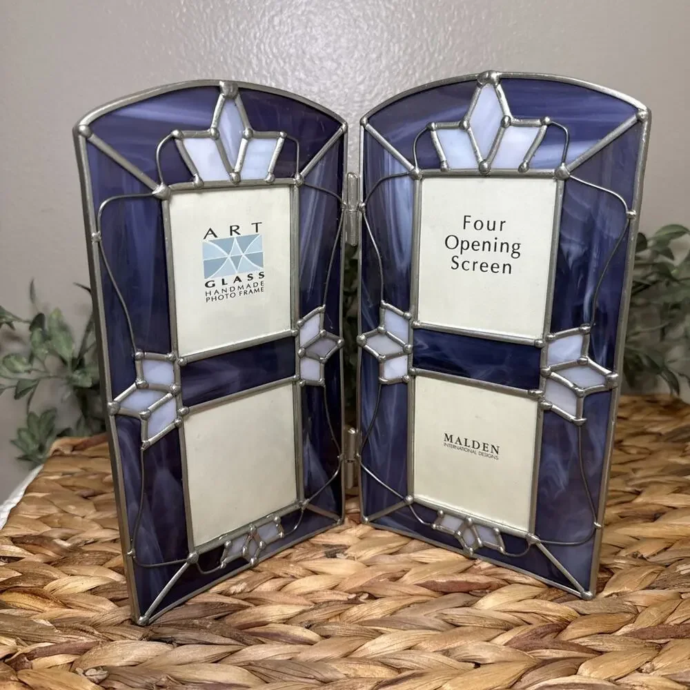 Malden Art Glass 4 Opening Folding Photo Frame Purple Art Stained Glass Style